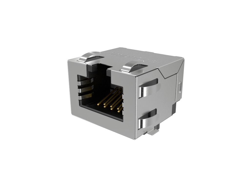 Amphenol Communications Solutions RJE3B18814 Series Female Ethernet Connector, Surface Mount, Cat6, EMI Shield 1 Port 8