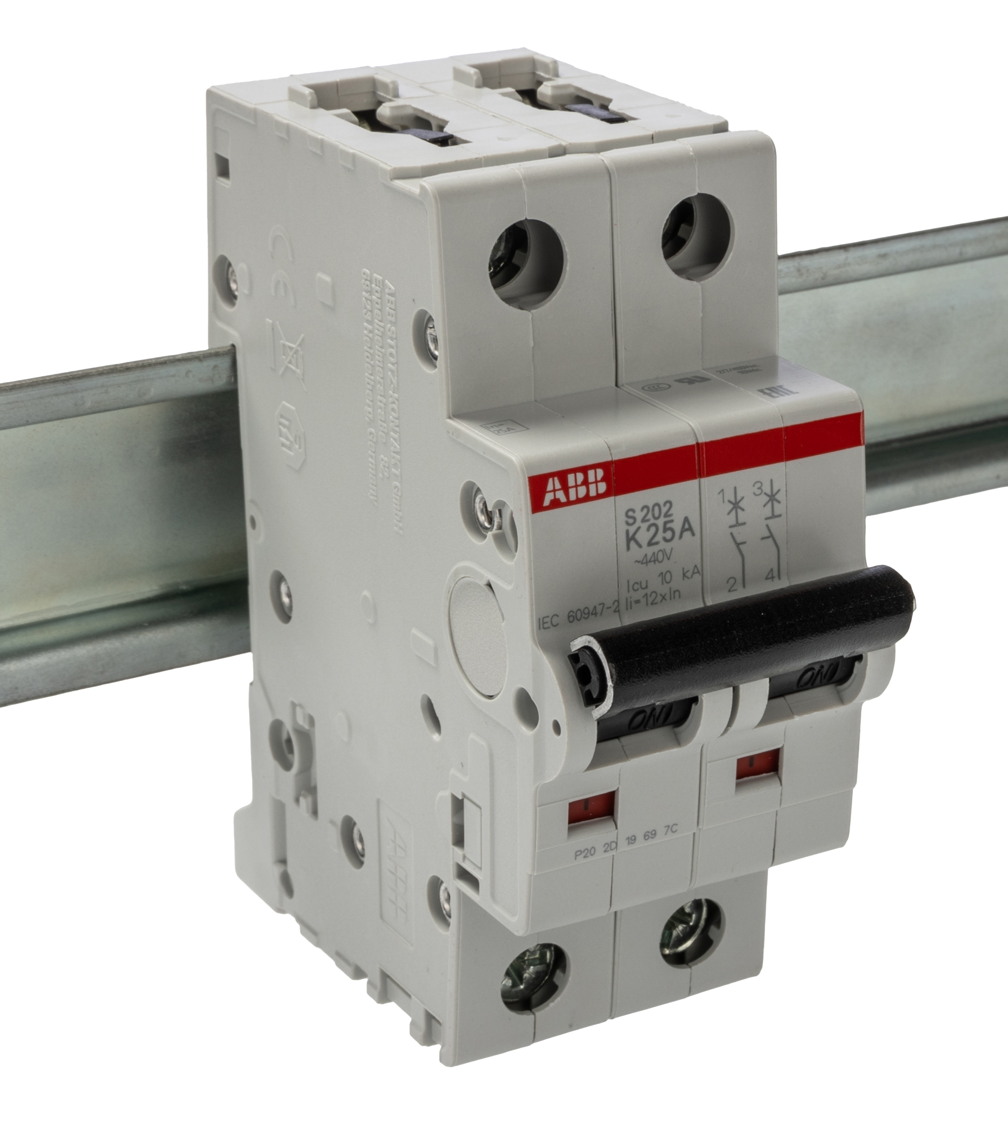 ABB System Pro M Compact S200 MCB, 2P, 25A Curve K, 400V AC, 125V DC, 10 kA Breaking Capacity