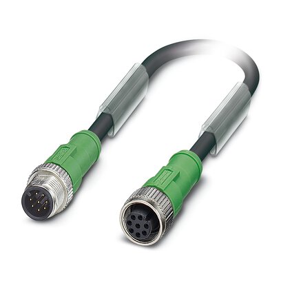 Phoenix Contact Male 8 way Straight Plug M12 to Female 8 way Straight Socket M12 Sensor Actuator Cable, 1.5 m