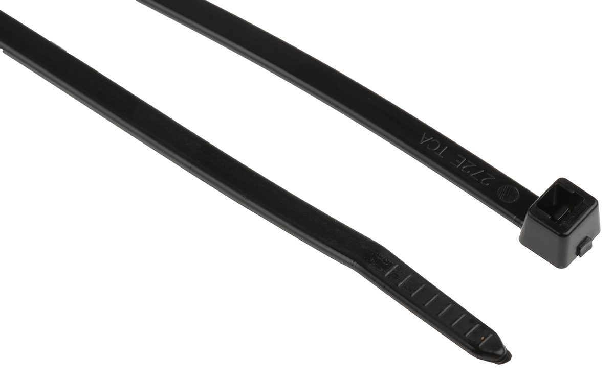 HellermannTyton Cable Tie, Inside Serrated, 200mm x 4.6 mm, Black Polyamide 6.6 (PA66), Pk-100