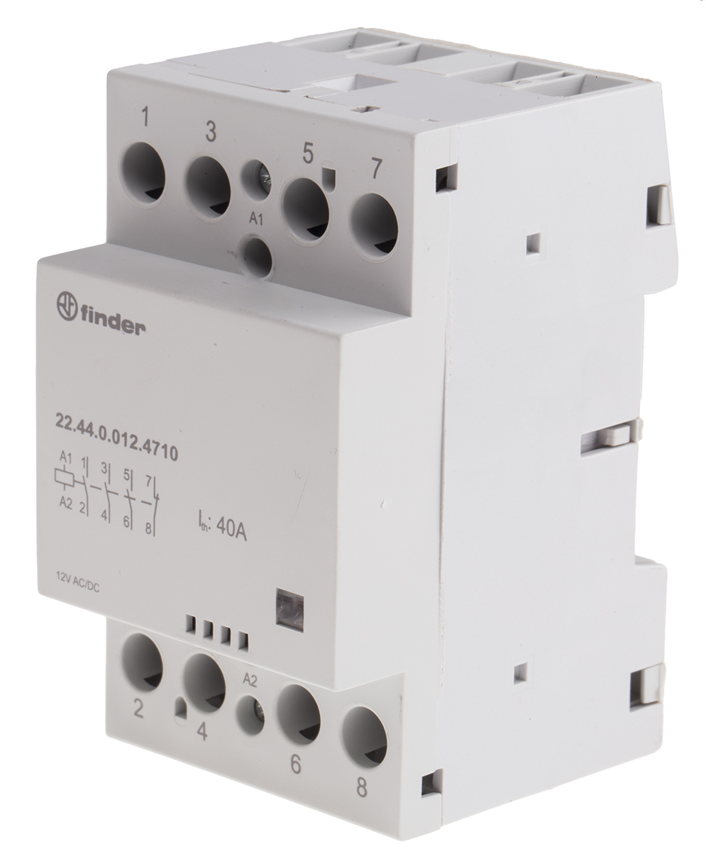 Finder 22 Contactor, 12 V Coil, 4-Pole, 40 A, 6 VA, 3 NO/1 NC, 400V ac, 480 V ac