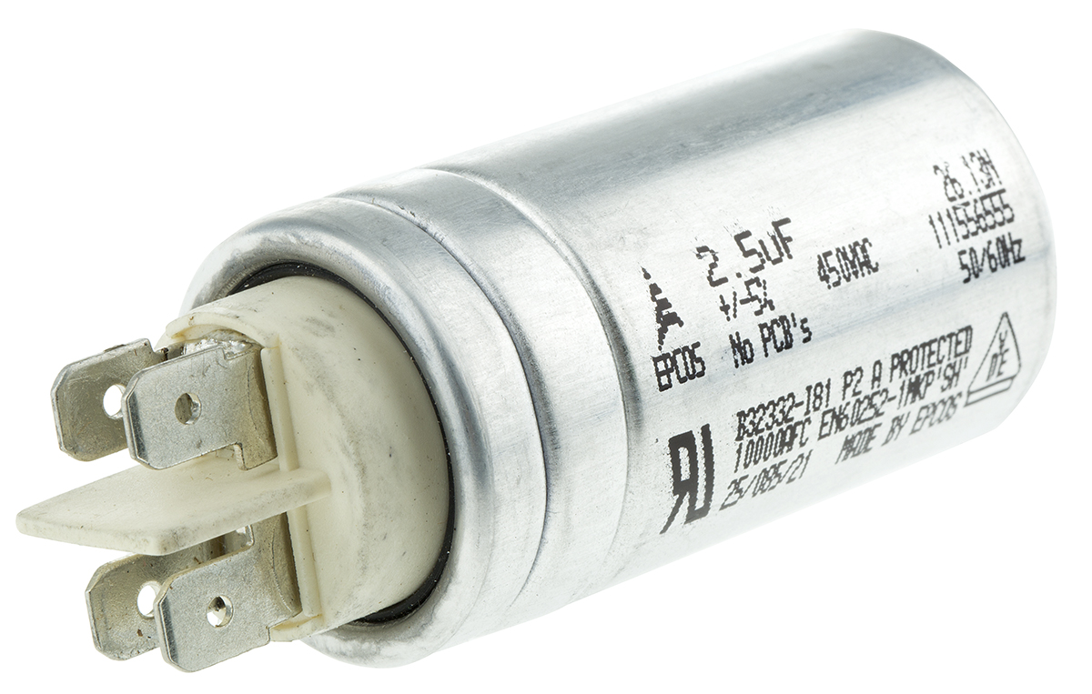 EPCOS B32332 Polypropylene Film Capacitor, 450V ac, ±5%, 2.5μF, Stud Mount
