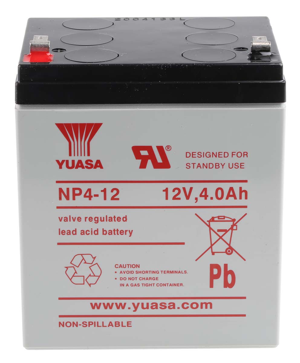 Yuasa 12V Faston 4.8mm Sealed Lead Acid Battery, 4Ah