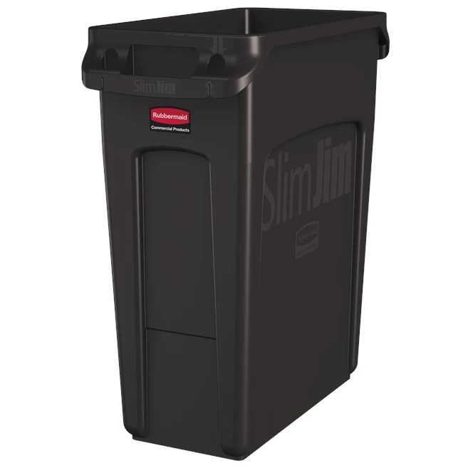Rubbermaid Commercial Products Slim Jim 16gal Brown Hinged Resin Waste Bin