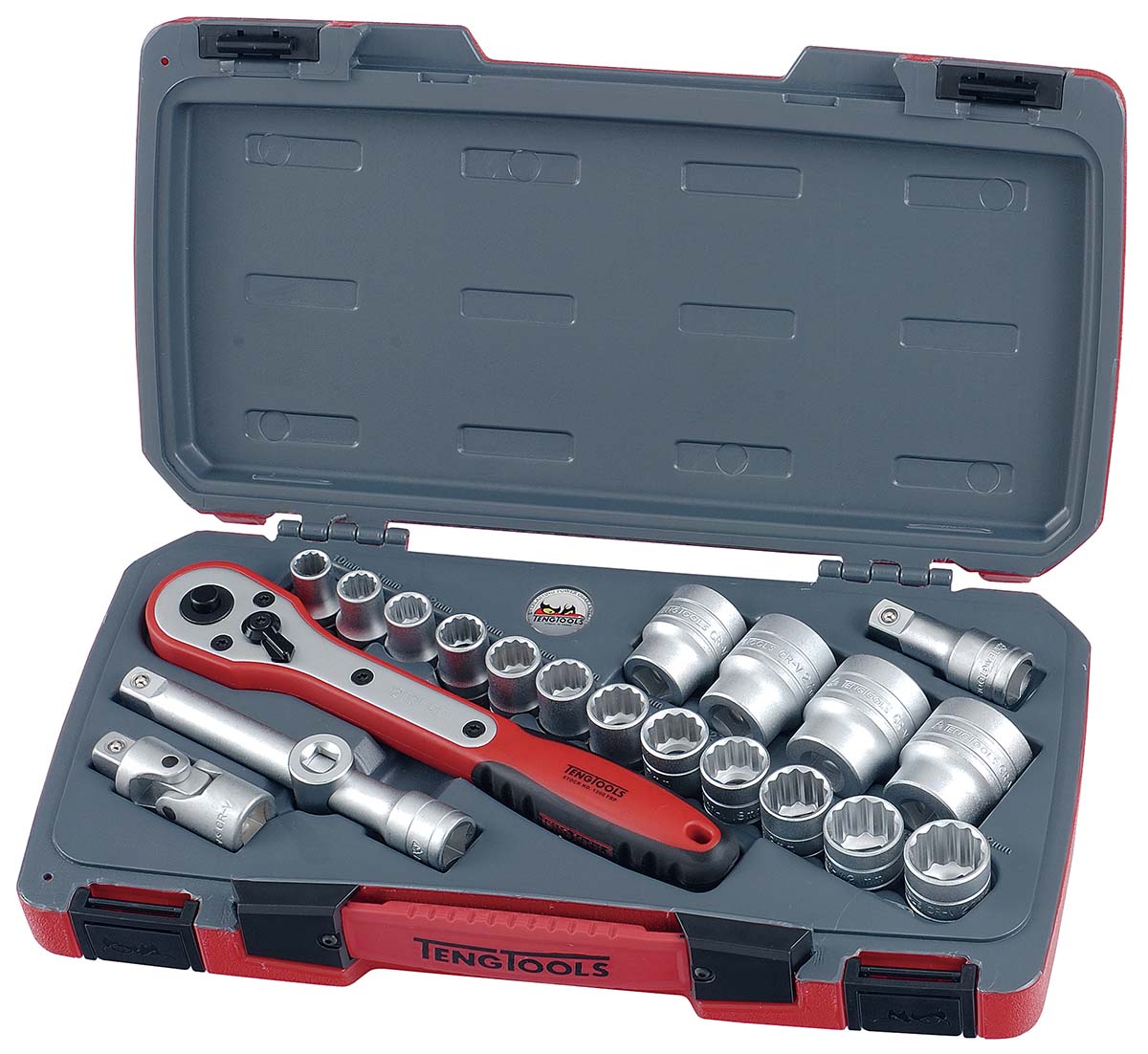 Teng Tools 21-Piece Metric 1/2 in Standard Socket Set with Ratchet, 12 point