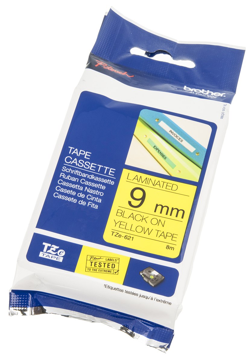 Brother Black on Yellow Label Printer Tape, 8 m Length, 9 mm Width