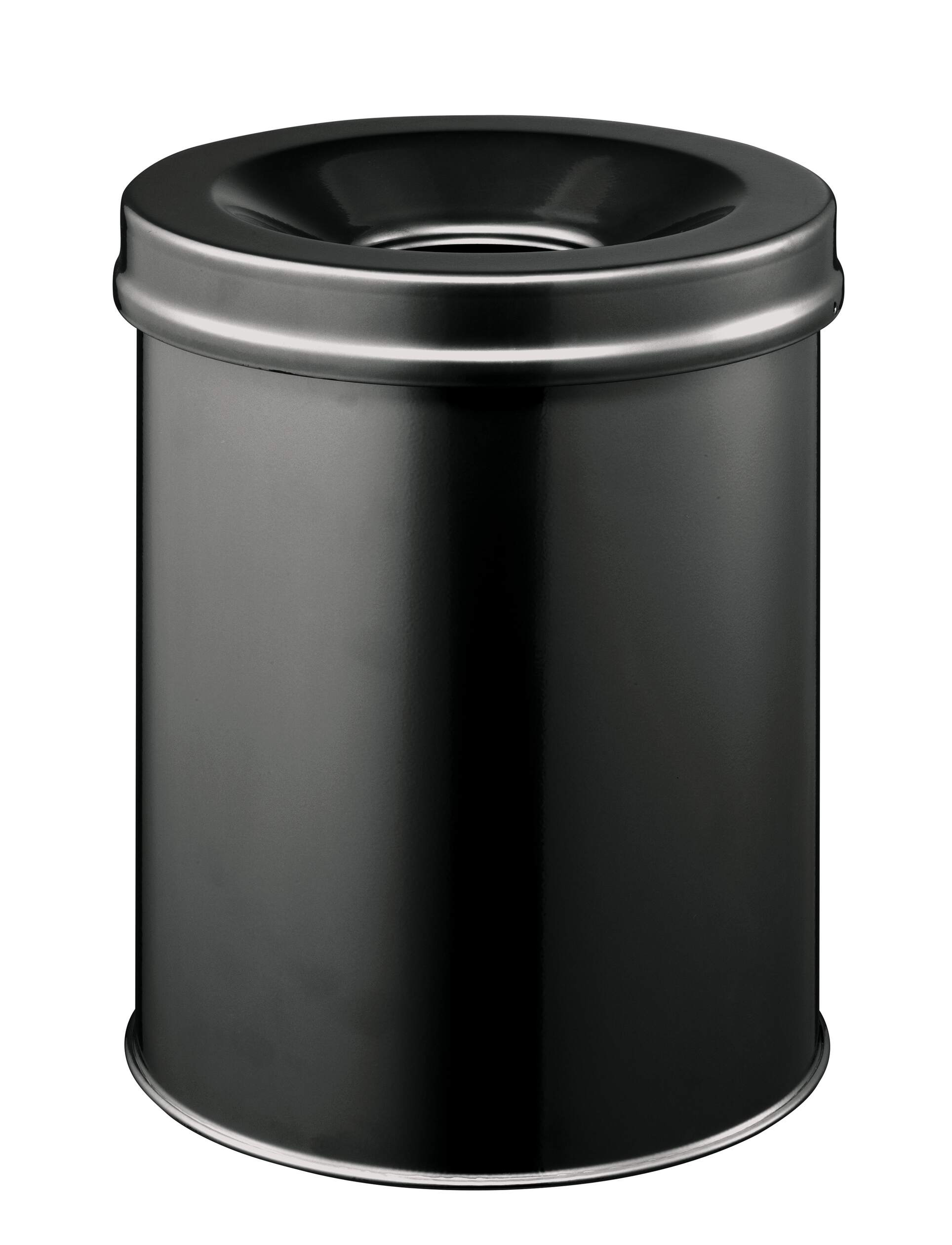 Durable Waste Basket Safe Round 15L Black Flip Steel Waste Bin