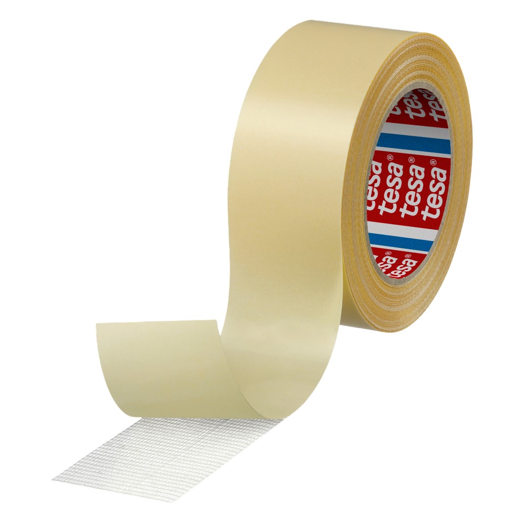Tesa 04934-00002-00 White Double Sided Fabric Tape, 0.200mm Thick, 24 N/cm, Cloth Backing, 50mm x 25m