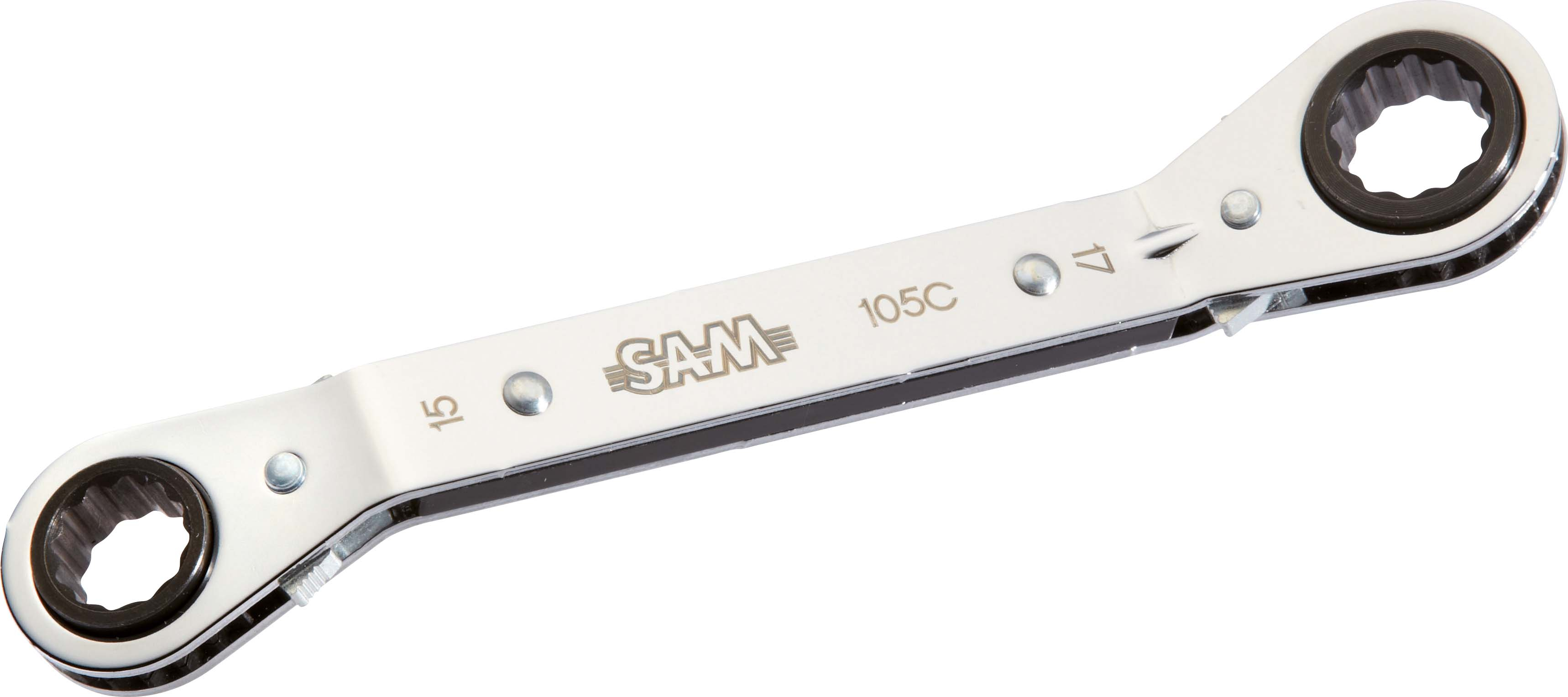 SAM 105-C Series Ratchet Ring Spanner, 11 x 13mm, Metric, Double Ended, 171 mm Overall