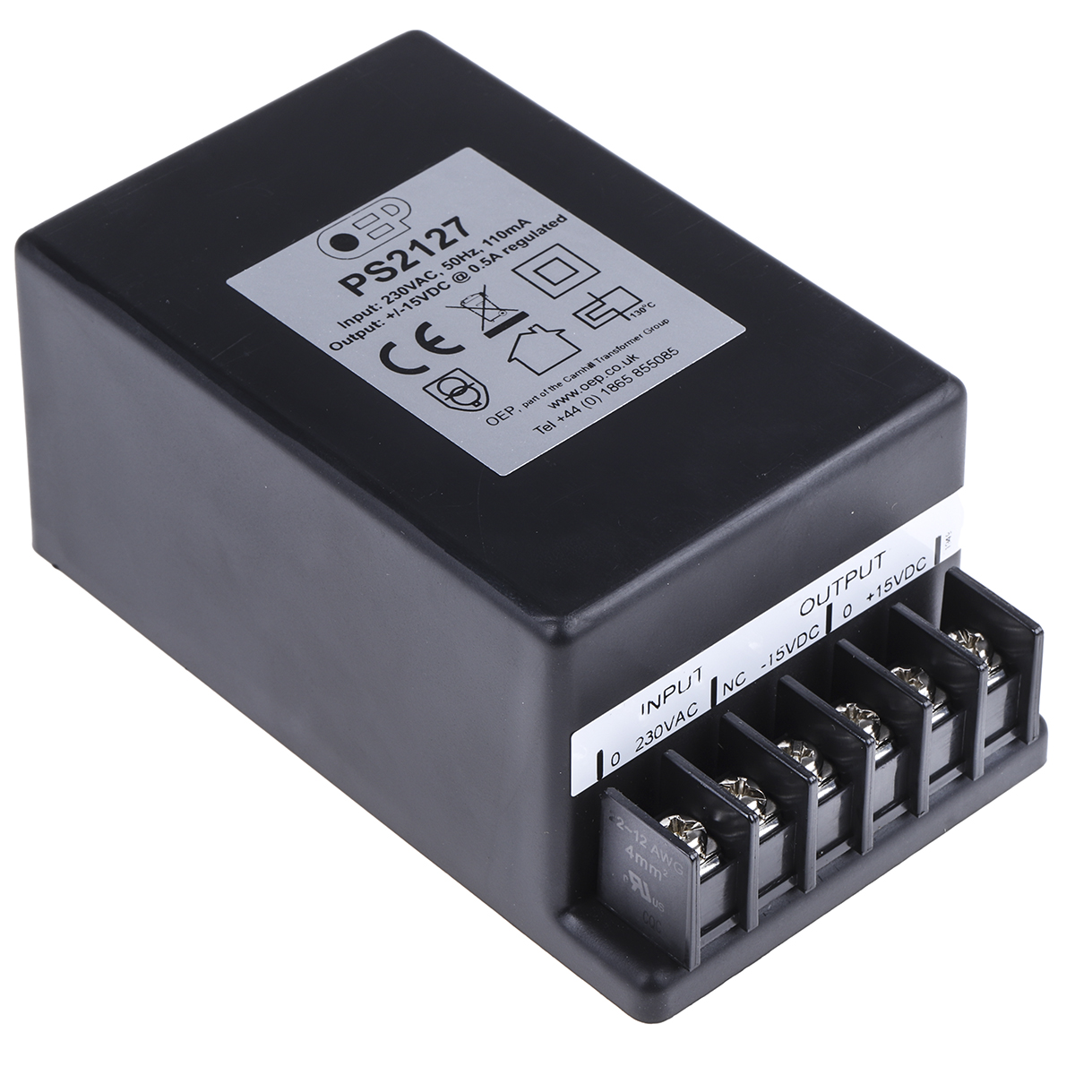 OEP Encapsulated Linear Power Supply, 207 → 253V ac Input, ±15V dc Output, 500mA Output, 15W