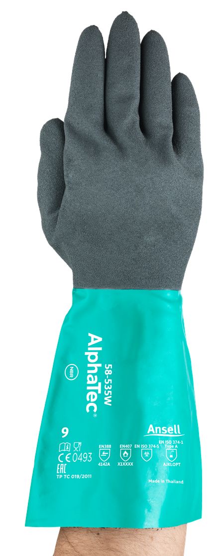 Ansell AlphaTec 58-535W Green Nylon Nylon Glove, Size 9, Nitrile Coating