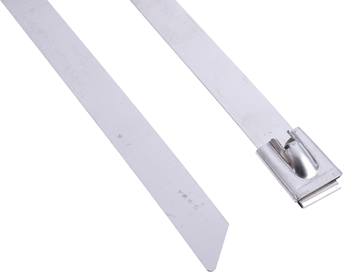 RS PRO Cable Tie, Roller Ball, 520mm x 12 mm, Silver Stainless Steel, Pk-100