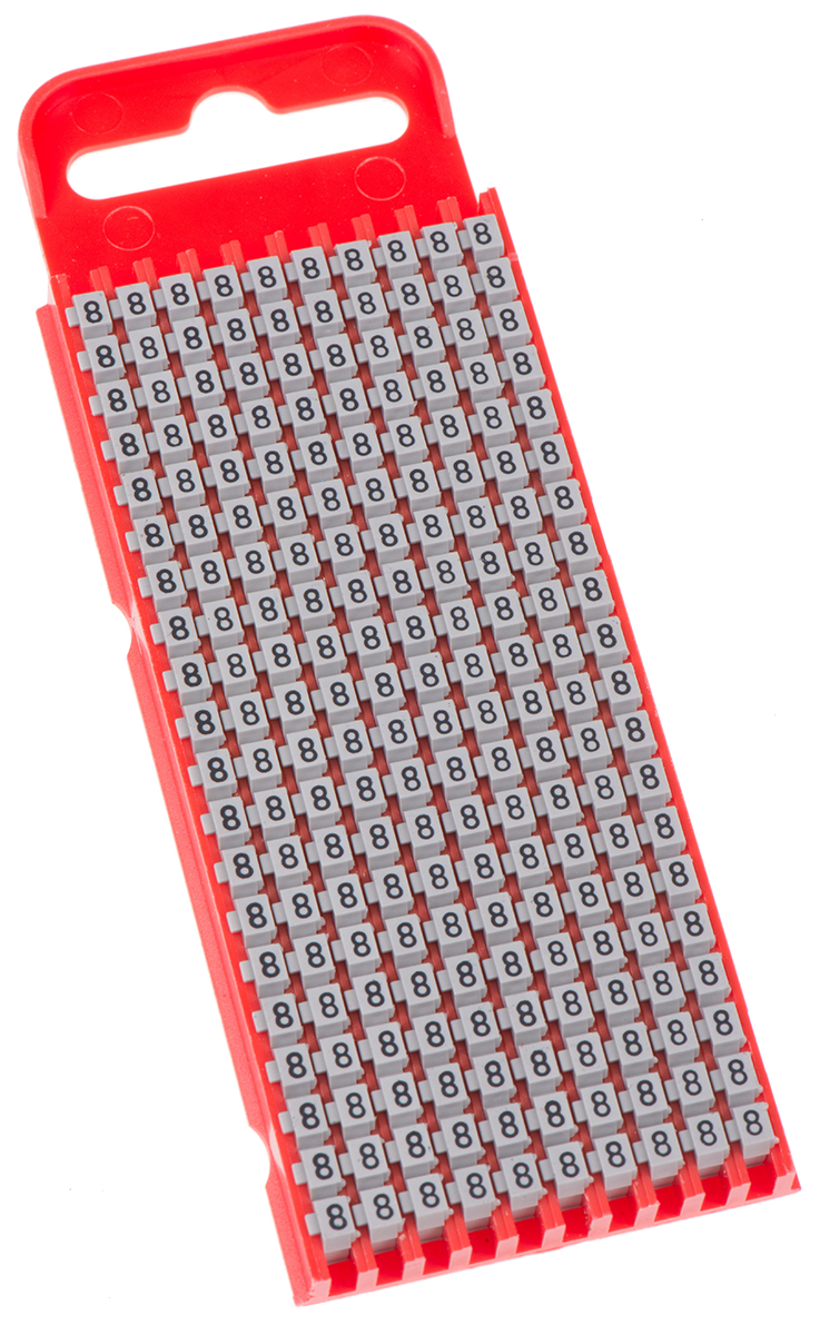 HellermannTyton WIC1 Snap On Cable Markers, Grey, Pre-printed "8", 2 → 2.8mm Cable, 561-05008 WIC1-PA66-GY