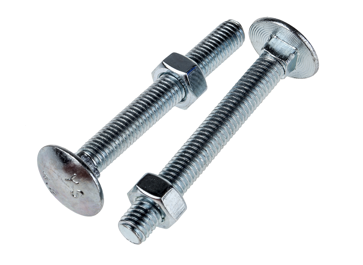 Bright Zinc Plated Steel Coach Bolt, M8 x 65mm