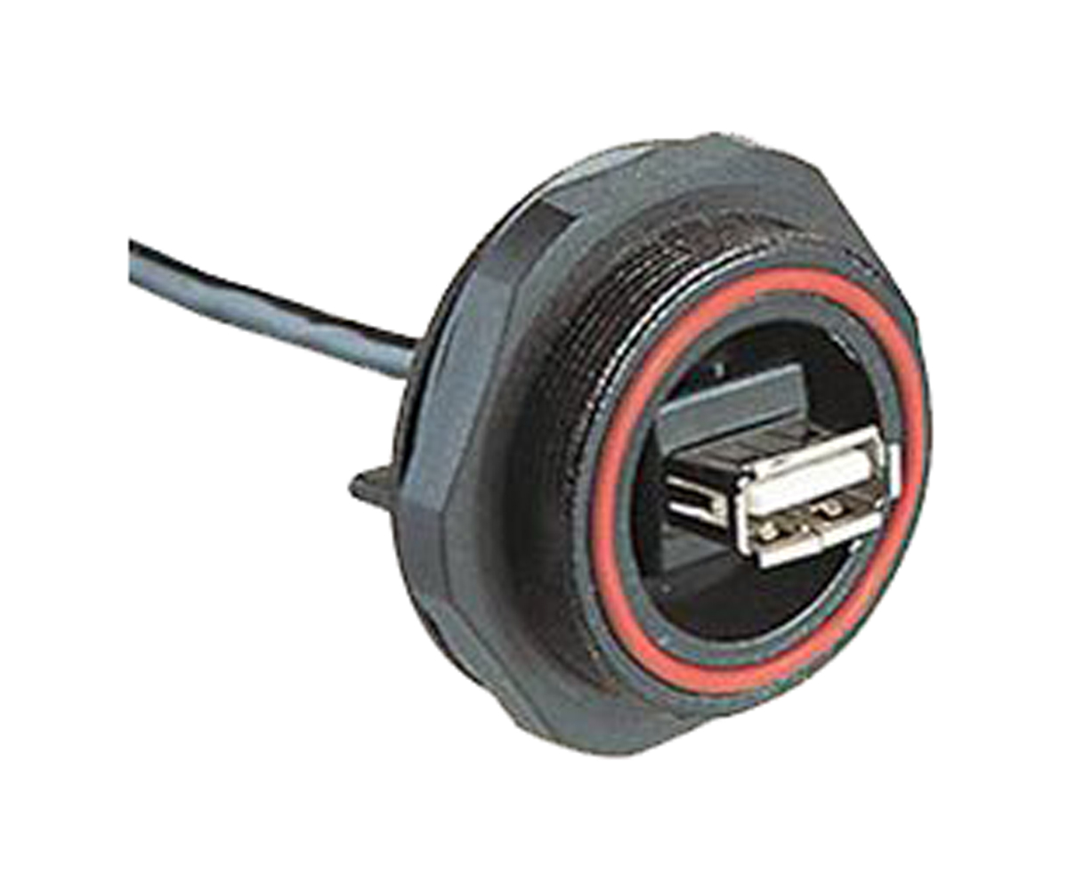 Bulgin Straight, Panel Mount, Socket- Single Port Type A 2.0 IP68 Type A USB Connector