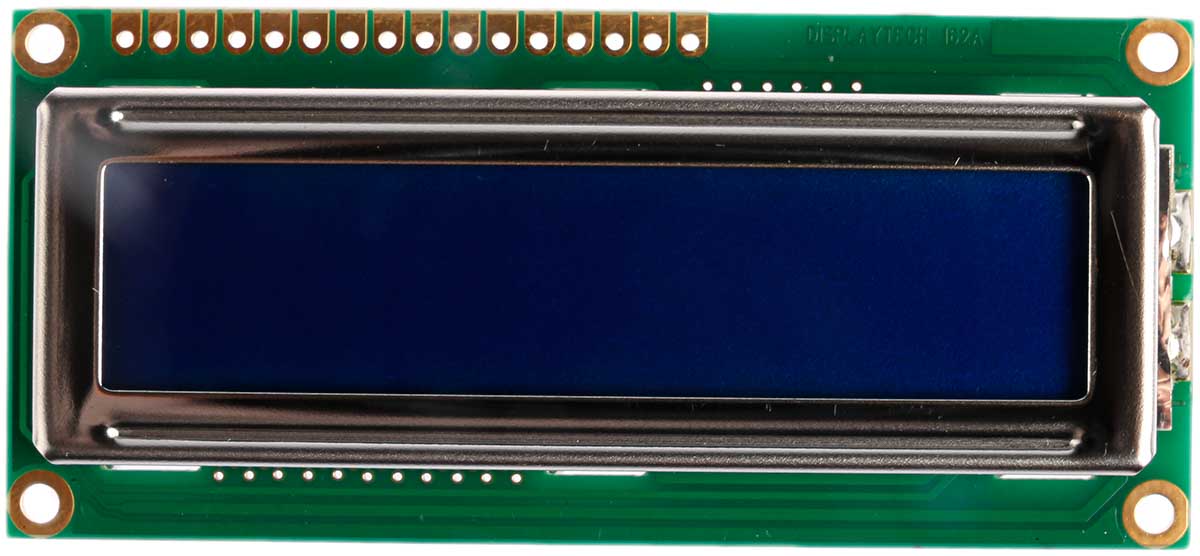 Displaytech 162C-CC-BC-3LP Alphanumeric LCD Display, White on Blue, 2 Rows by 16 Characters, Transflective