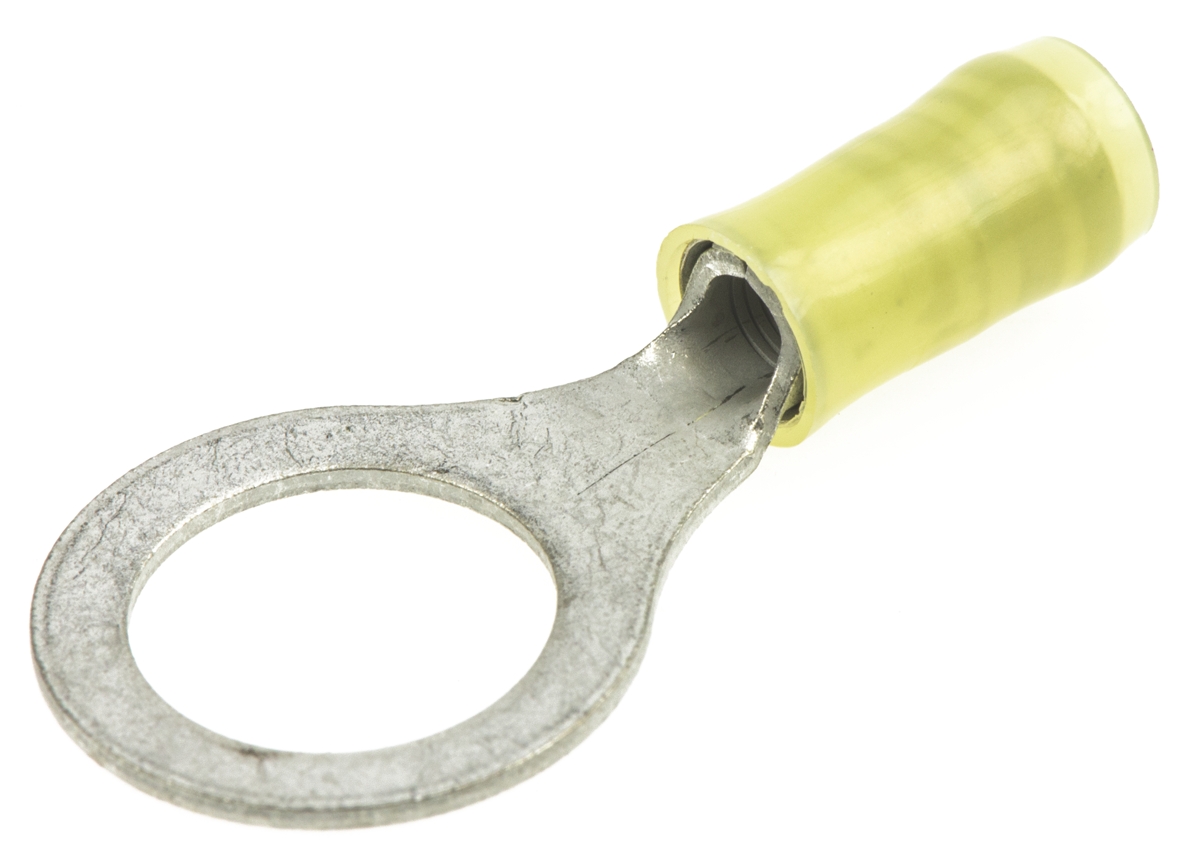 TE Connectivity, PIDG Insulated Ring Terminal, M12 Stud Size, 2.6mm² to 6.6mm² Wire Size, Yellow