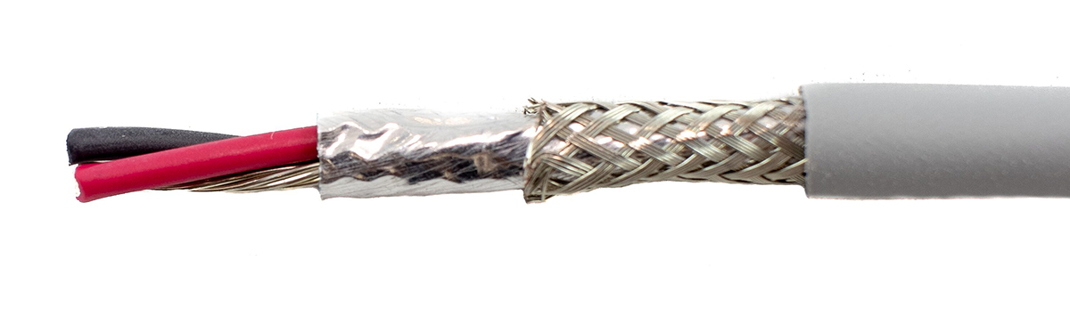 Alpha Wire Ecogen Ecocable Mini Control Cable, 2 Cores, 0.38 mm² 22 AWG, Screened, 30 m, Grey Modified Polyphenylene