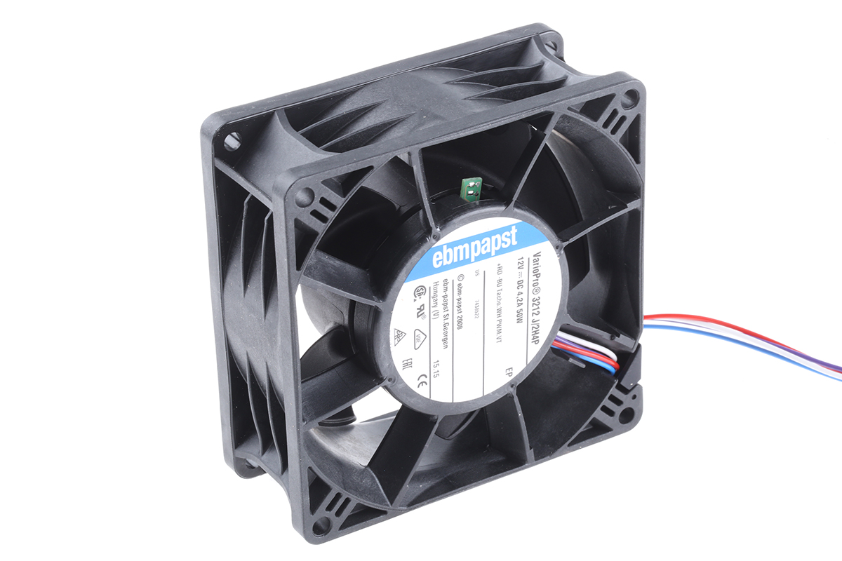 ebm-papst 3200 J - S-Force Series Axial Fan, 12 V dc, DC Operation, 280m³/h, 50W, 92 x 92 x 38mm
