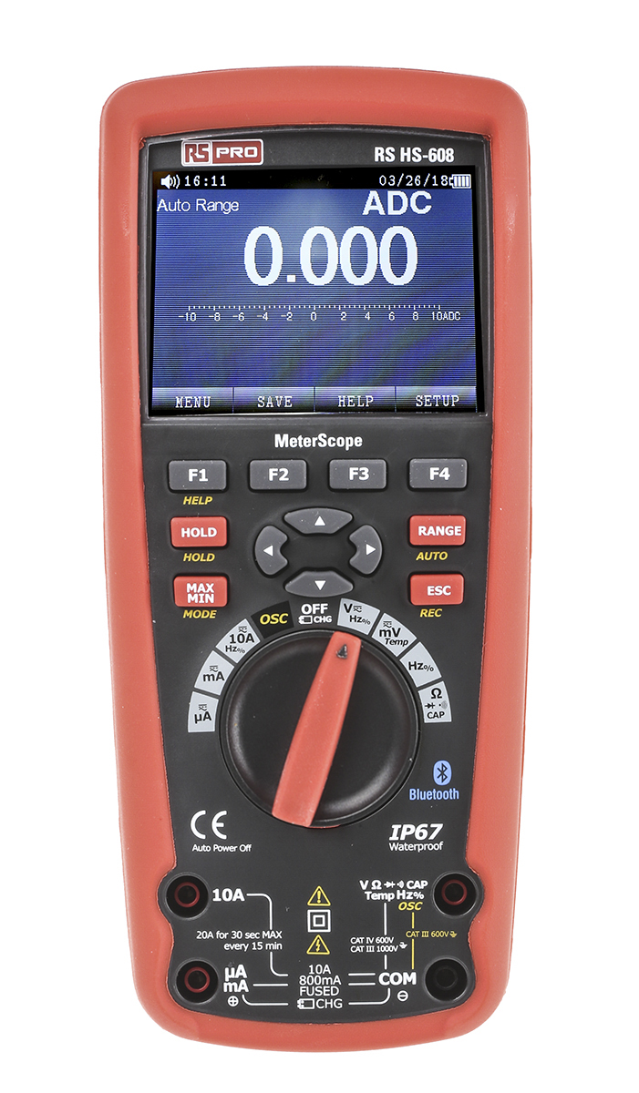 RS PRO HS608 MeterScope Handheld Digital Multimeter, True RMS, 10A ac Max, 10A dc Max, 1000V ac Max - UKAS Calibrated