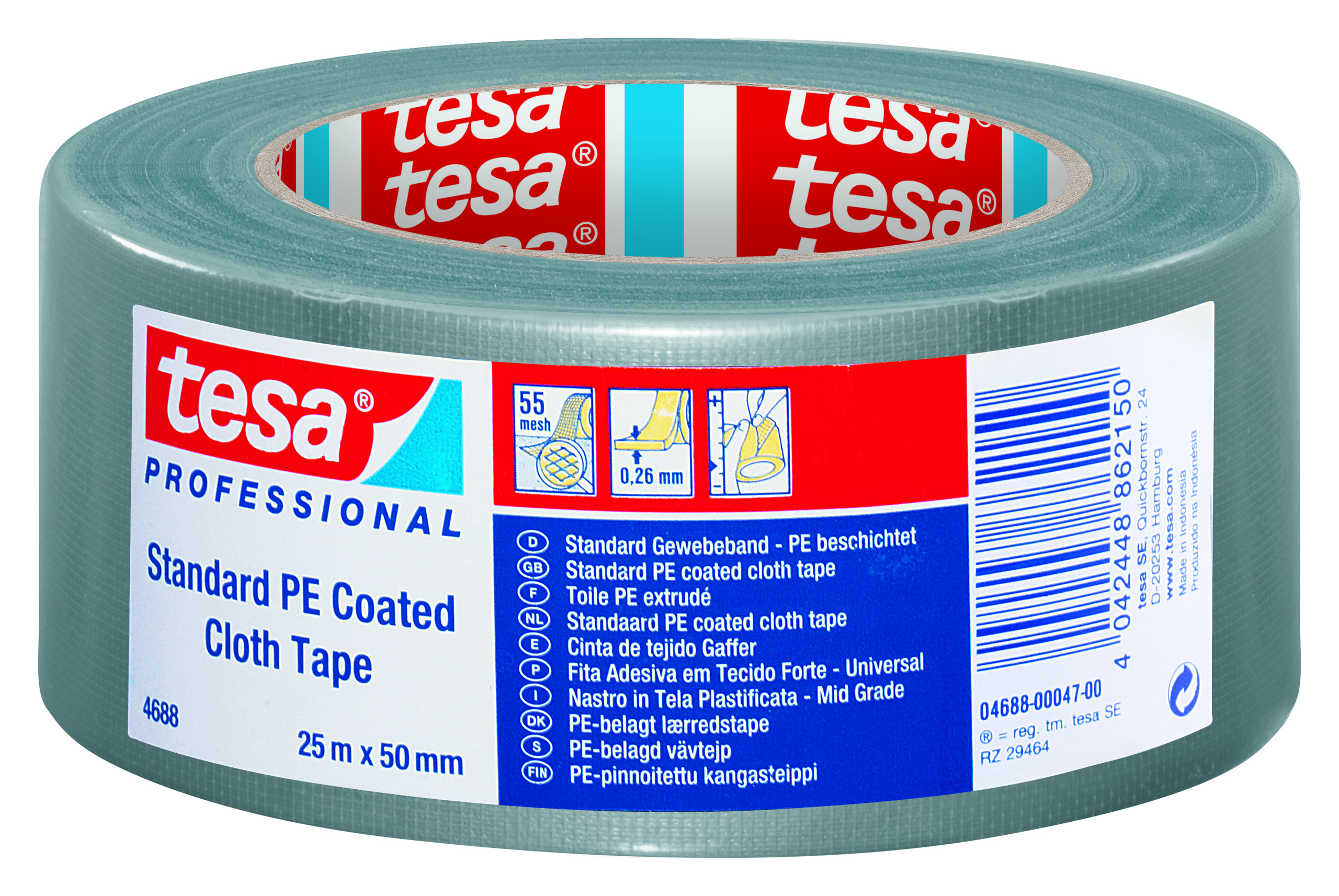 Tesa Tesa 4688 04688-00047 Cloth Tape, 25 x 50, Grey, PE Coated Finish