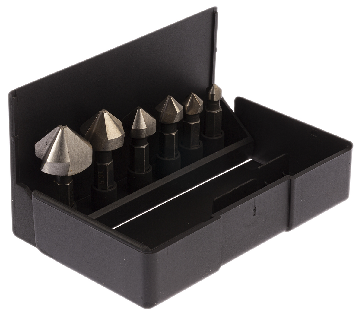 RS PRO Countersink Drill Bit Set, 6.3 mm, 8.3 mm, 10.4 mm, 12.4 mm, 16.5 mm, 20.5 mm Head, 6 Piece(s)