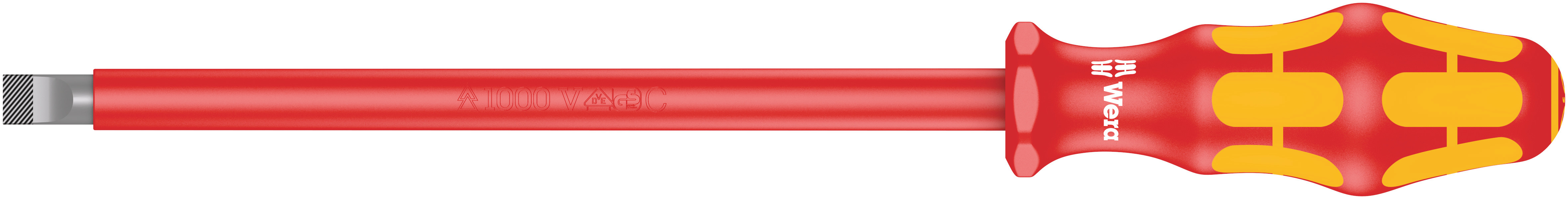Wera Slotted Insulated Screwdriver, 10 mm Tip, 200 mm Blade, VDE/1000V, 112 mm Overall