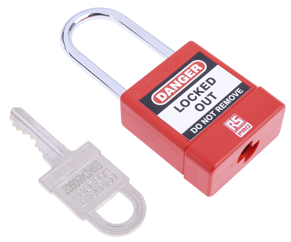 RS PRO Red 1-Lock ABS, Steel Safety Lockout Padlocks, 5mm Shackle, 46mm Attachment