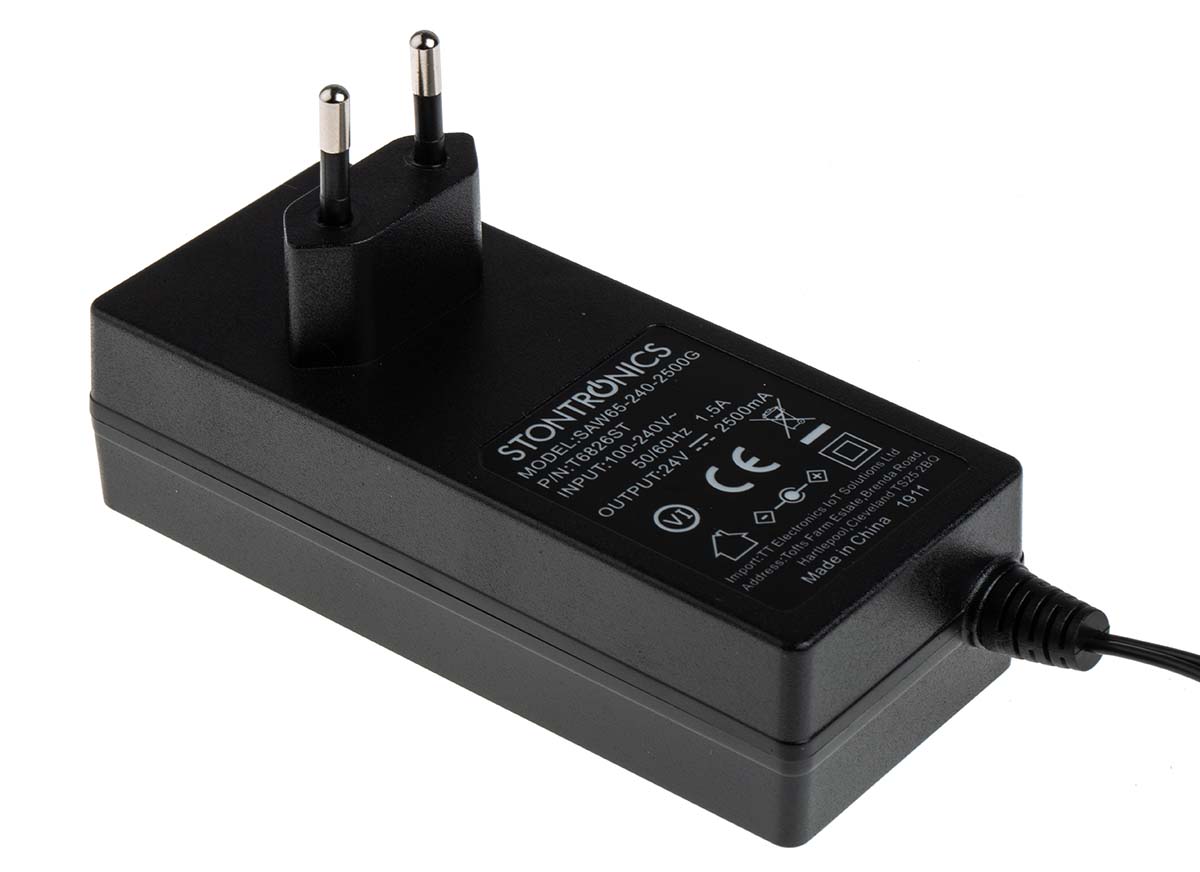 RS PRO 60W Plug-In AC/DC Adapter 24V dc Output, 2.5A Output