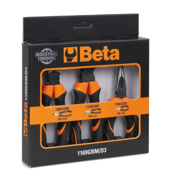 BETA 1169GBM/D3 3-Piece Plier Set, Straight Tip, 160 mm, 180 mm Overall