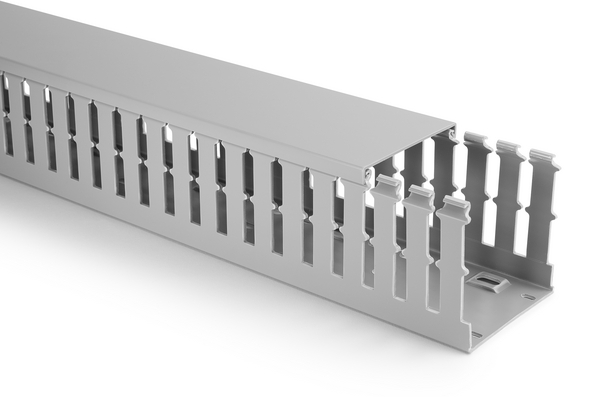 HellermannTyton HTWD-PW Grey Slotted Panel Trunking - Wide Slot, W25 mm x D100mm, L2m, PVC