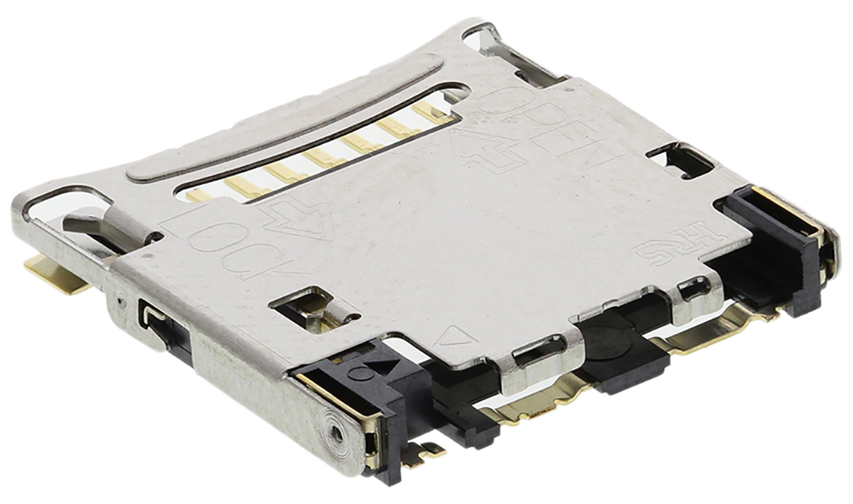 Hirose 8 Way Right Angle Micro SD Memory Card Connector With Solder Termination