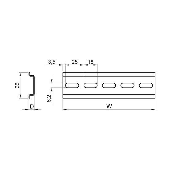 nVent SCHROFF Perforated DIN Rail, 125mm x 7.5mm x 375mm