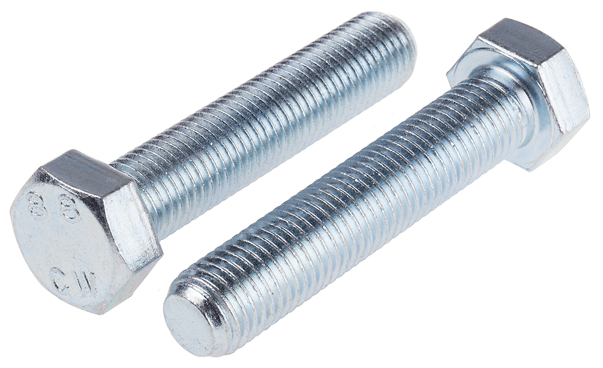 RS PRO Bright Zinc Plated Steel, Hex Bolt, M16 x 80mm