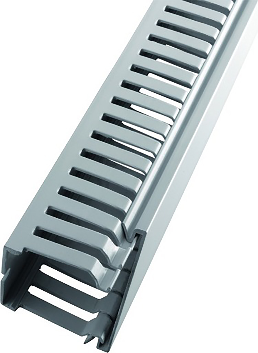 RS PRO Grey Slotted Panel Trunking - Open Slot, W37.5 mm x D37.5mm, L2m, Halogen Free PC/ABS