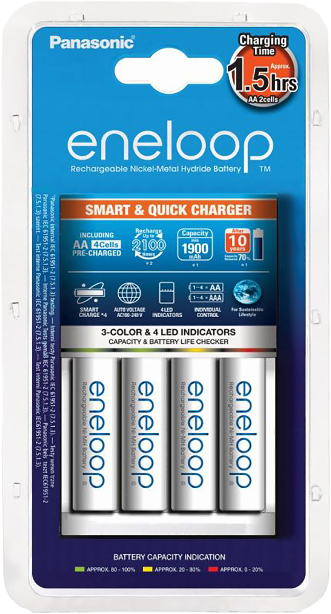 Eneloop Battery Charger For NiMH AA with EU plug, Batteries Included