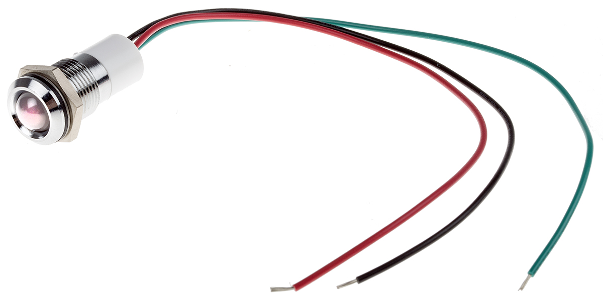 RS PRO Panel Mount Indicator, 12V dc, 14mm Mounting Hole Size, Lead Wires Termination, IP67