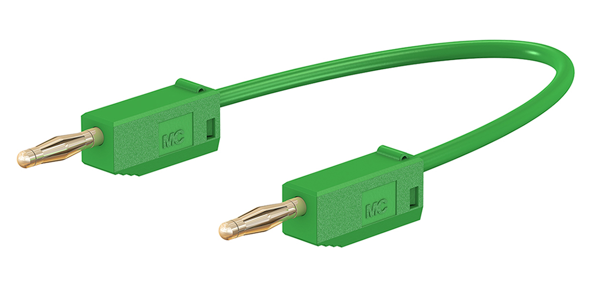 Staubli 2 mm Connector Test Lead, 10A, 30 V ac, 60V dc, Green, 300mm Lead Length