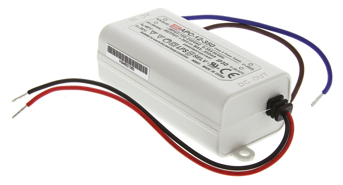 MEAN WELL LED Driver, 9 → 36V Output, 12.6W Output, 350mA Output, Constant Current