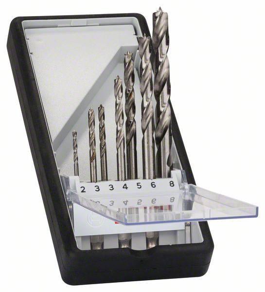 Bosch 7-Piece Wood Auger Drill Bit Set for Wood, 8mm Max, 2mm Min, High Speed Steel Bits