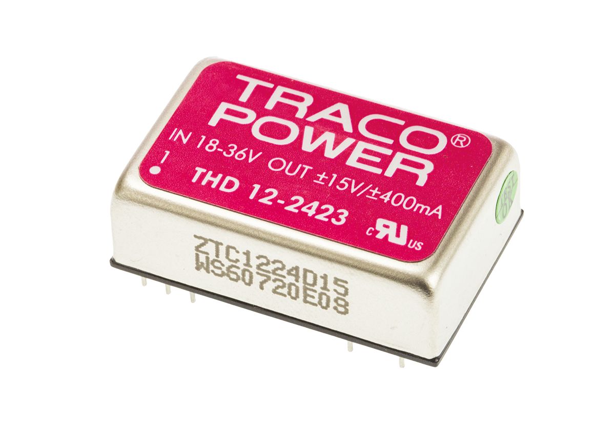 TRACOPOWER THD 12 DC-DC Converter, ±15V dc/ ±400mA Output, 18 → 36 V dc Input, 12W, Through Hole, +85°C Max Temp