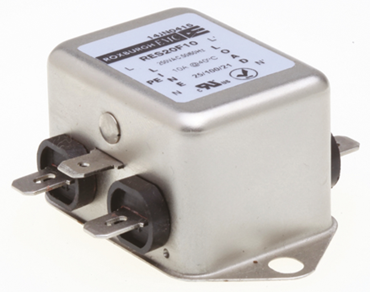 Roxburgh EMC, RES20 10A 250 V ac DC → 400Hz, Chassis Mount RFI Filter, Fast-On, Single Phase