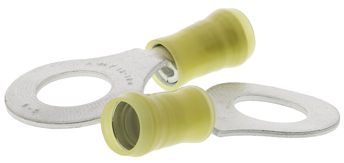 TE Connectivity, PIDG Insulated Ring Terminal, M10 Stud Size, 2.6mm² to 6.6mm² Wire Size, Yellow