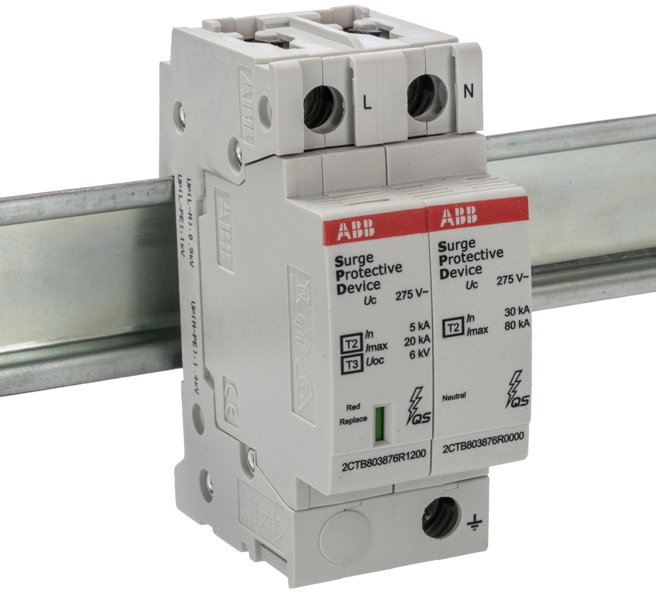 ABB 2 Phase Industrial Surge Protector, 100kA, 1.4kV, DIN Rail Mount