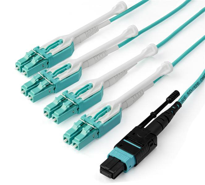 StarTech.com MPO to LC Multi Mode OM3 Fibre Optic Cable, 50/125μm, Aqua, 3m