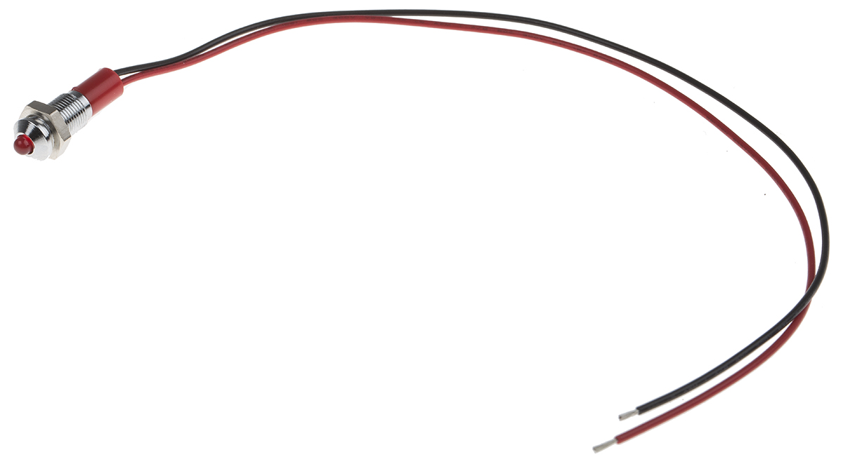RS PRO Red Panel Mount Indicator, 24V dc, 6mm Mounting Hole Size, Lead Wires Termination, IP67