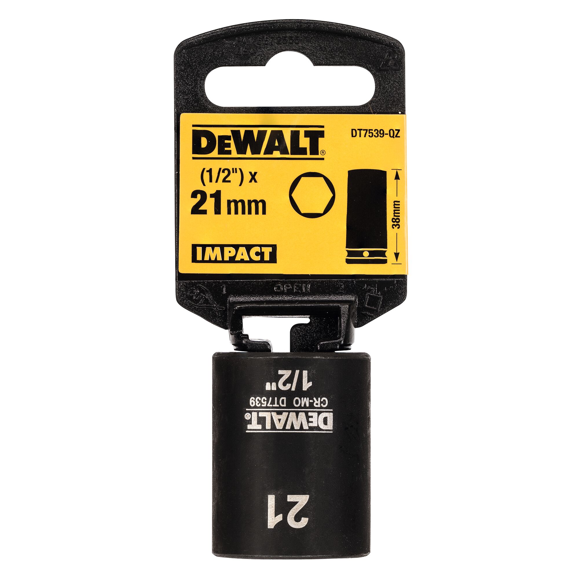 DeWALT 21mm, 1/2 Drive Impact Socket, 38 mm length