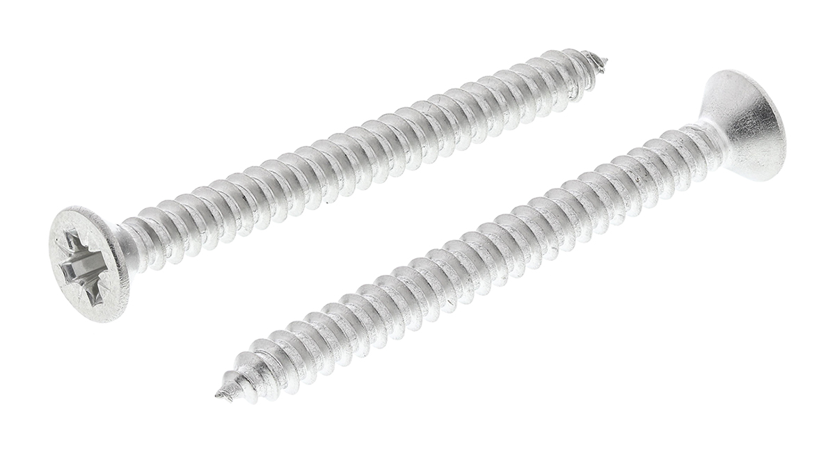 RS PRO Plain Stainless Steel Countersunk Head Self Tapping Screw, N°8 x 1.3/4in Long 45mm Long