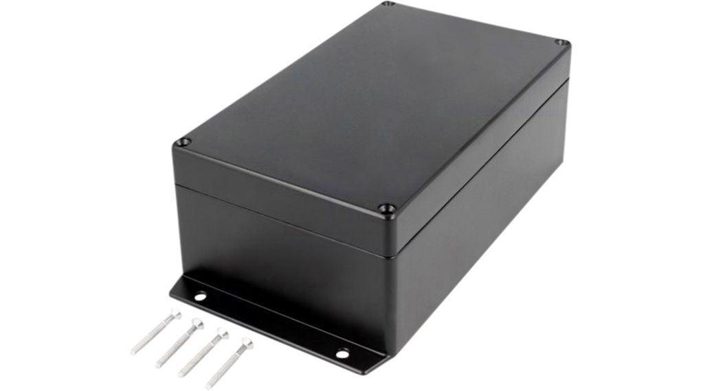 RND RND 455 Series Black Aluminium Alloy Enclosure, IP65, Flanged, Black Lid, 200 x 120 x 75mm