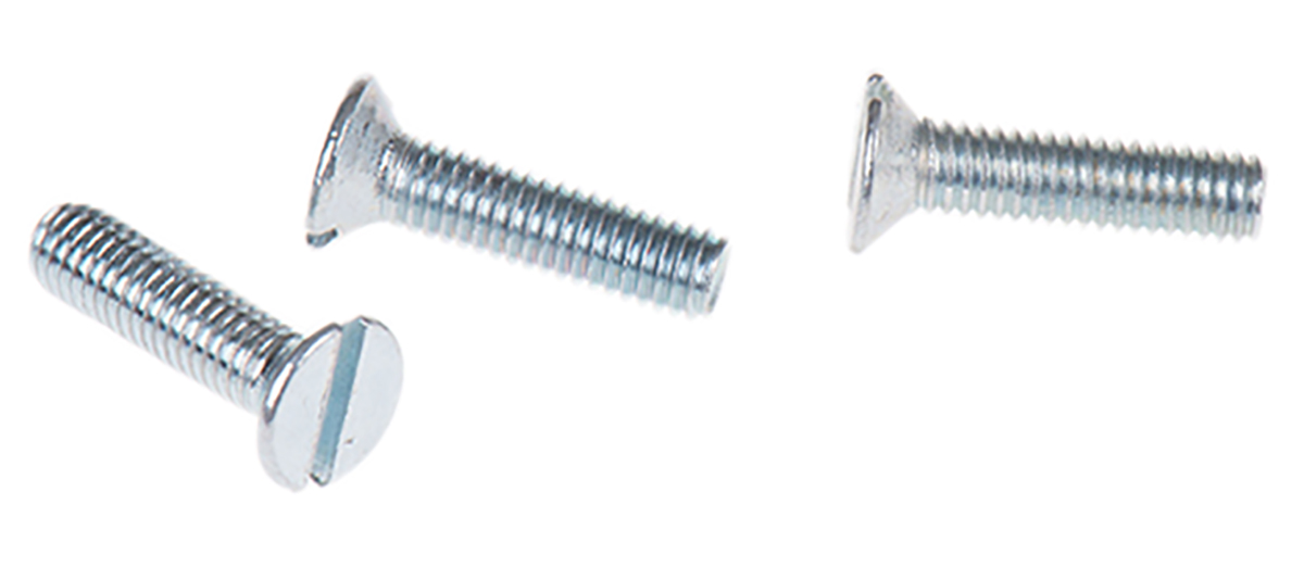 RS PRO Slot M3 Countersunk Steel Machine Screws DIN 963 x 12.0mm